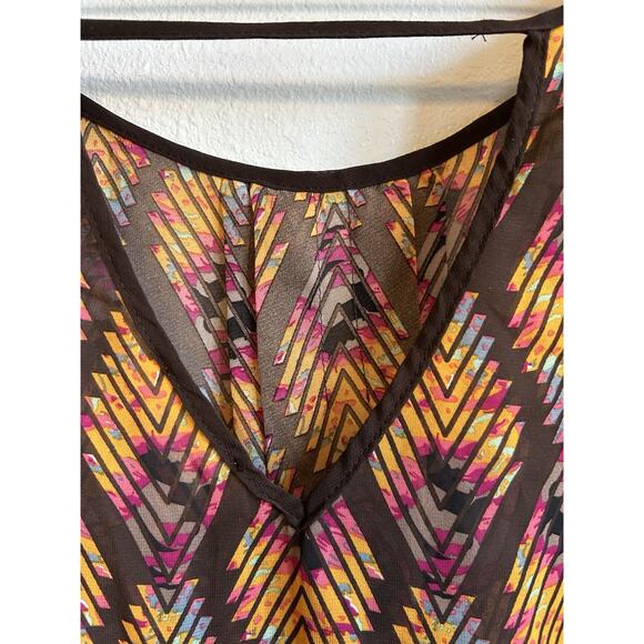 Blu Pepper By Anthropologie Blouse Women L Sheer Fairycore Boho Aztec Sheer 80s - Picture 9 of 15